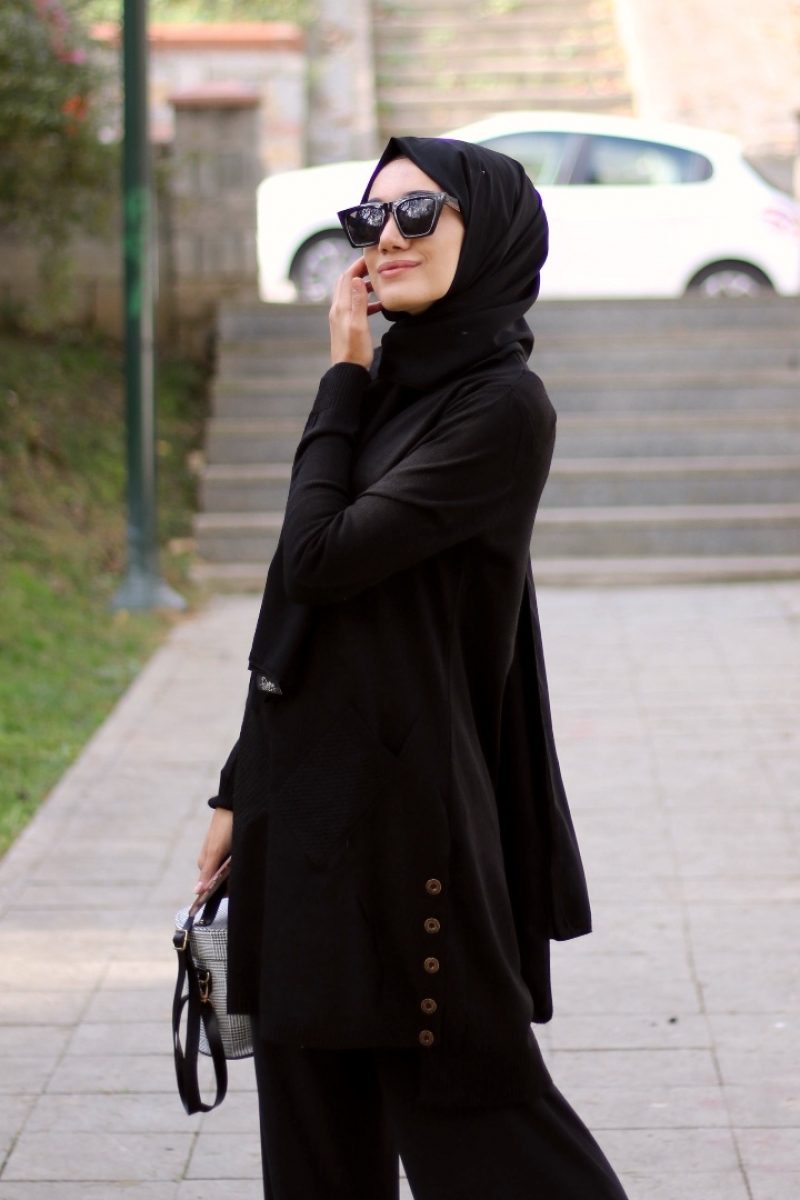 Sesilya Siyah Tunik Pantolon Kombin
