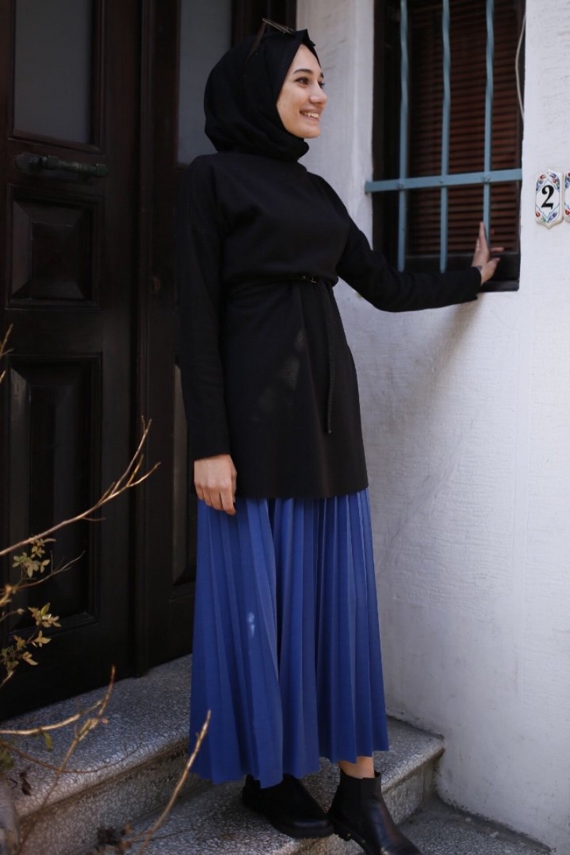 Shines Mavi Etek Tunik Kombin