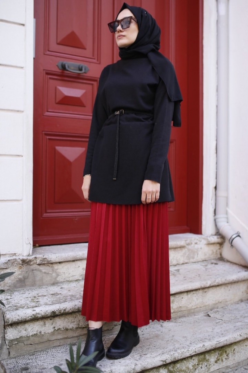 Shines Kırmızı Etek Tunik Kombin