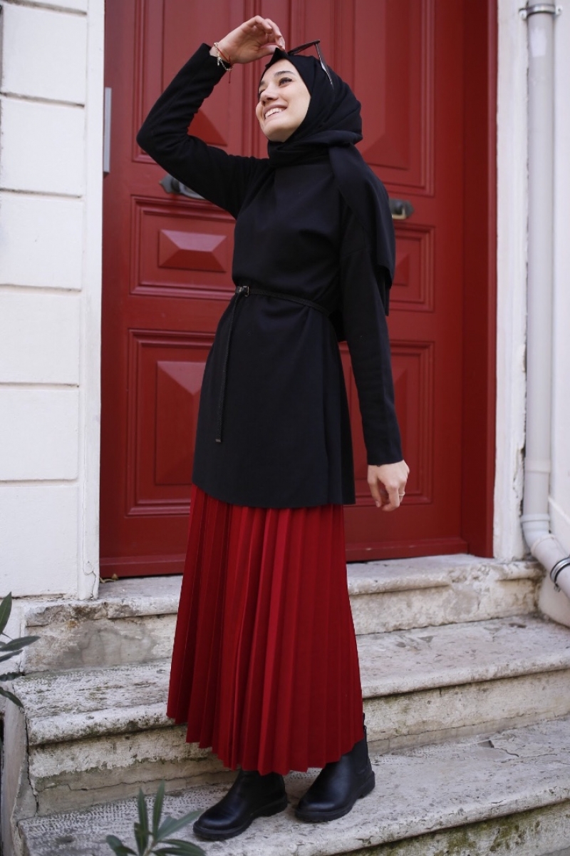 Shines Kırmızı Etek Tunik Kombin