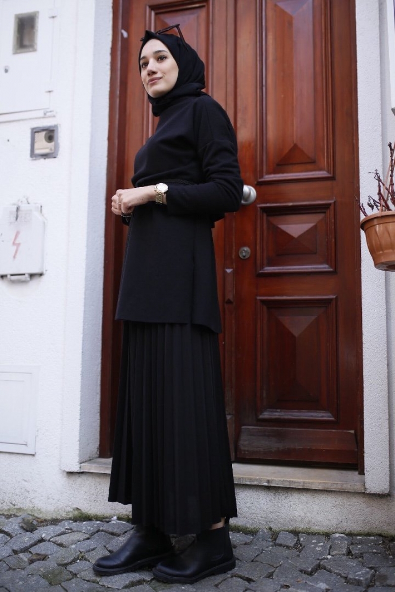 Shines Siyah Etek Tunik Kombin