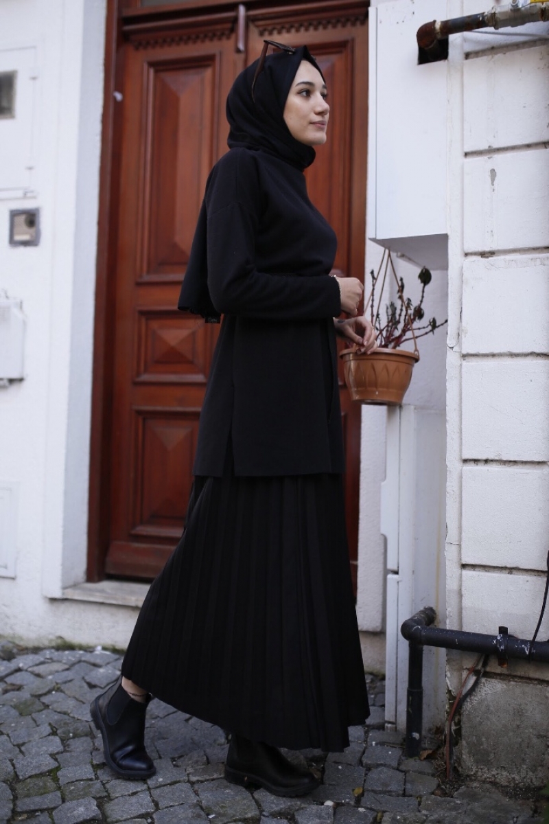 Shines Siyah Etek Tunik Kombin