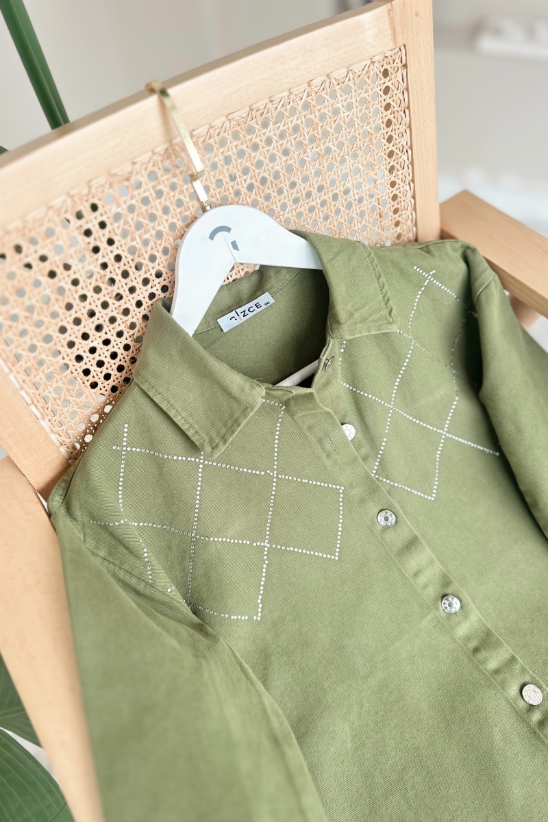 Sidelya Haki Taşlı Gabardin Gömlek