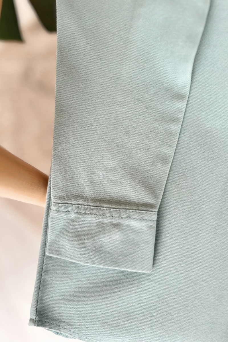 Sidelya Turkuaz Taşlı Gabardin Gömlek