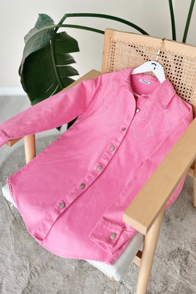 Sidelya Pembe Taşlı Gabardin Gömlek