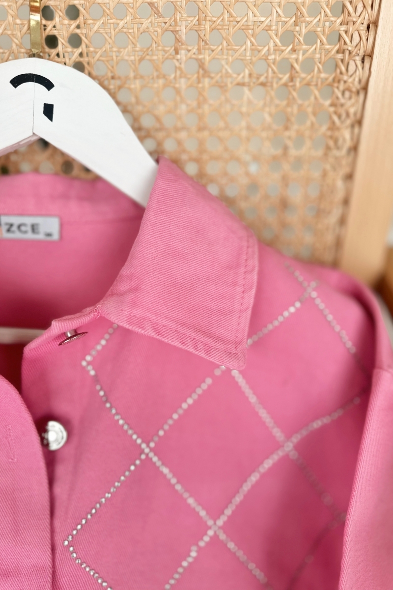 Sidelya Pembe Taşlı Gabardin Gömlek