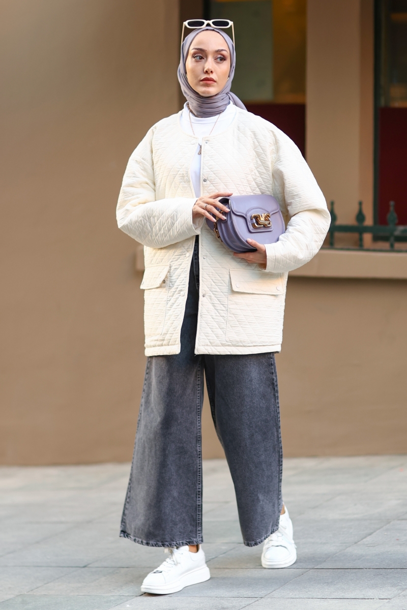 Single Ekru Kapitone Mont