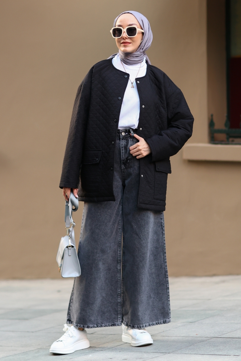 Single Siyah Kapitone Mont