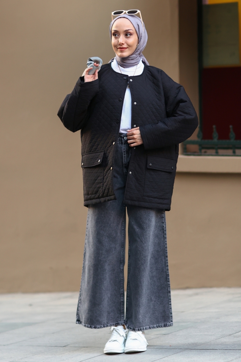 Single Siyah Kapitone Mont