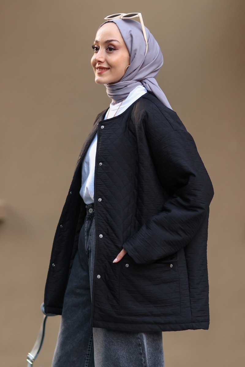 Single Siyah Kapitone Mont