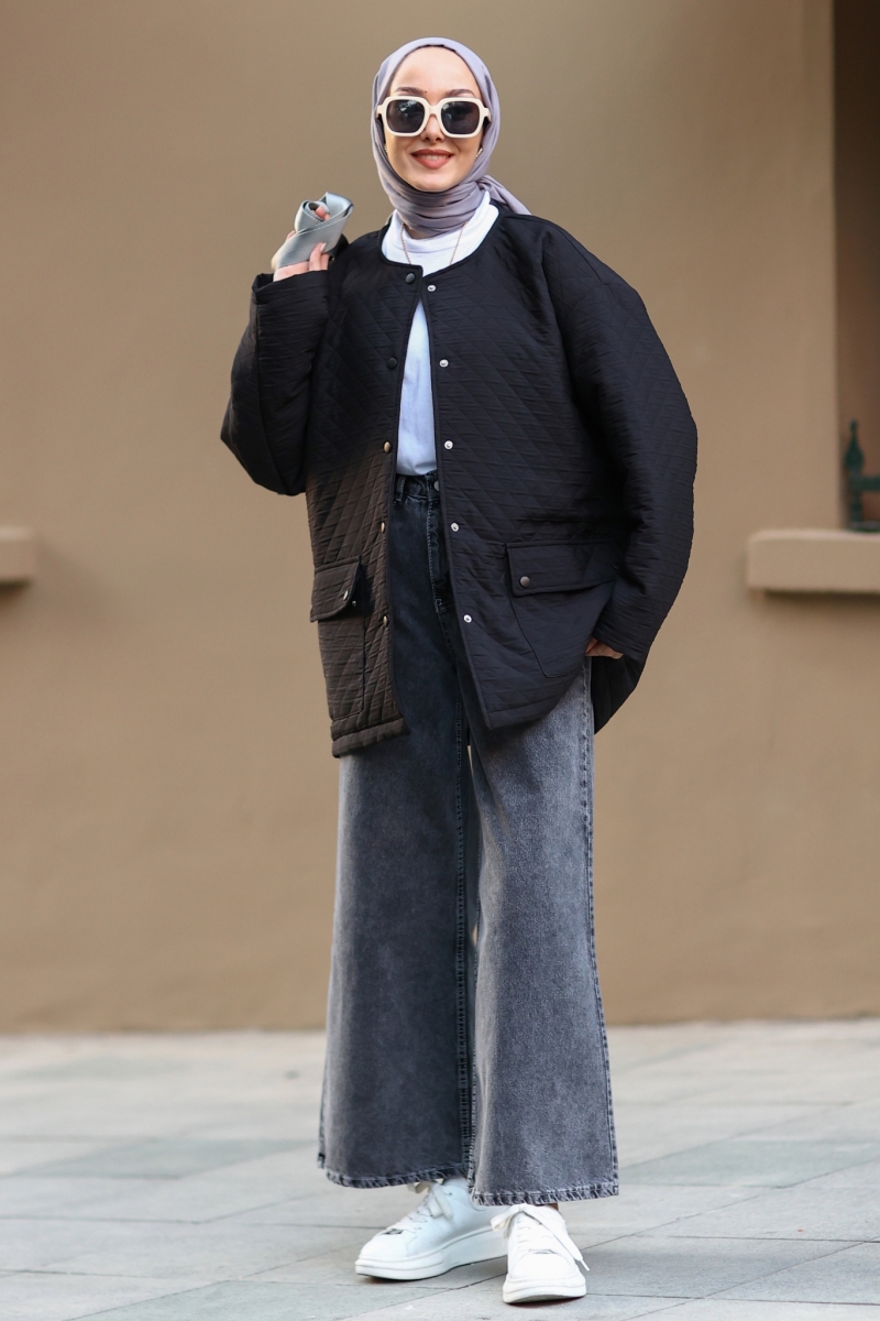 Single Siyah Kapitone Mont