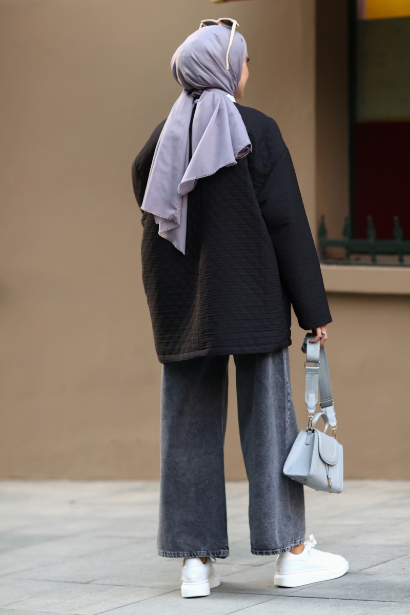 Single Siyah Kapitone Mont