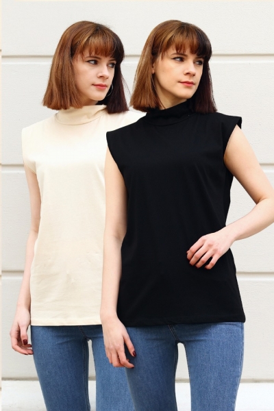 Suny Siyah-Bej İkili Paket T-Shirt