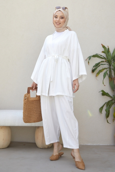 Tedra Beyaz Kimono Takım