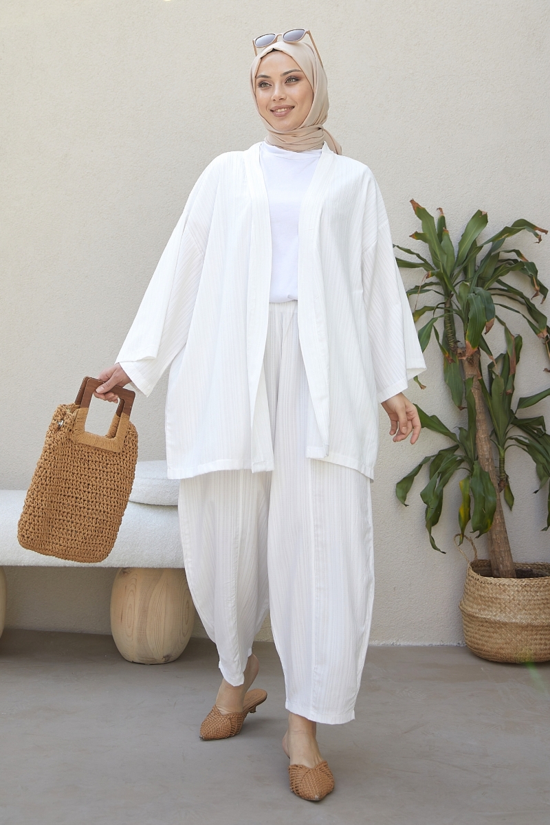 Tedra Beyaz Kimono Takım