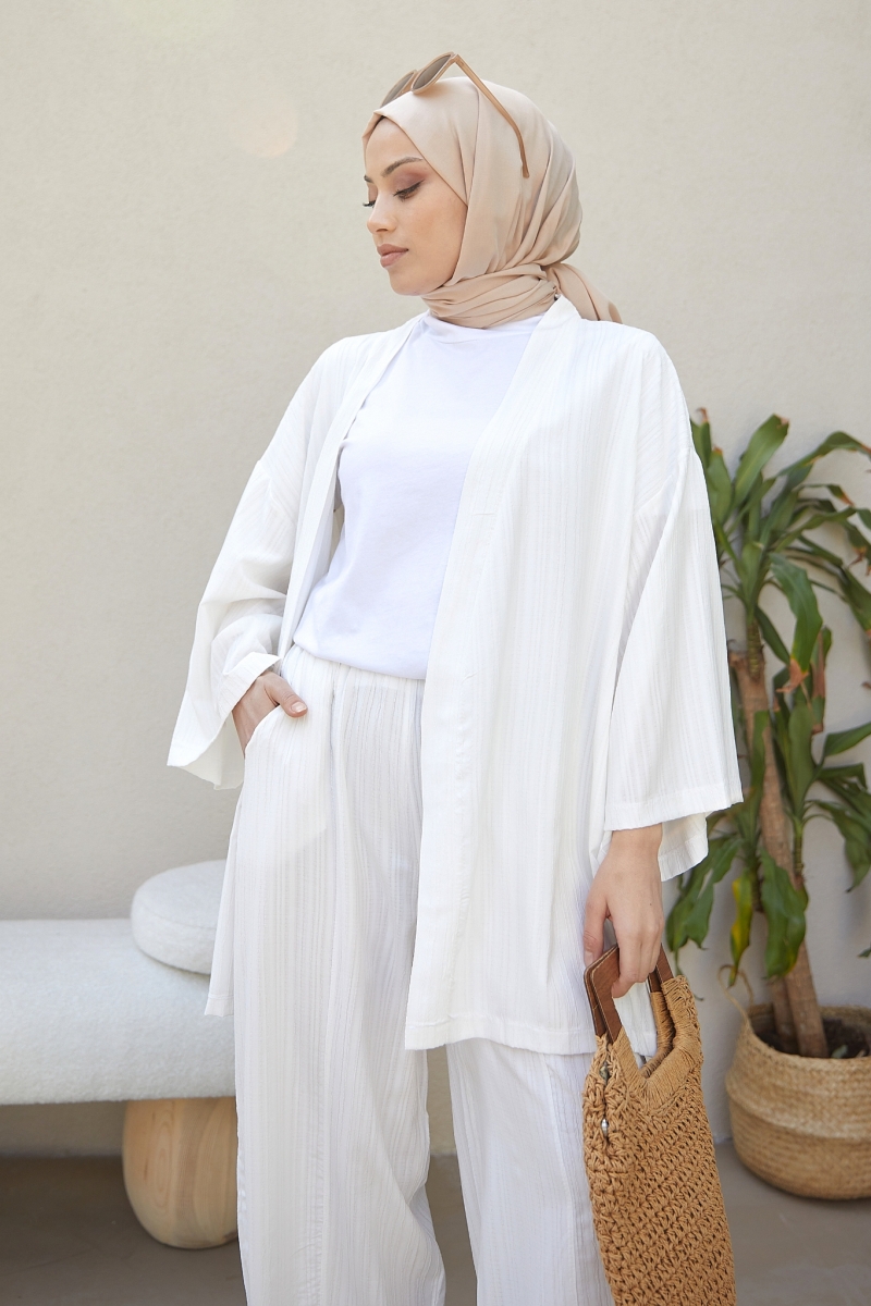 Tedra Beyaz Kimono Takım