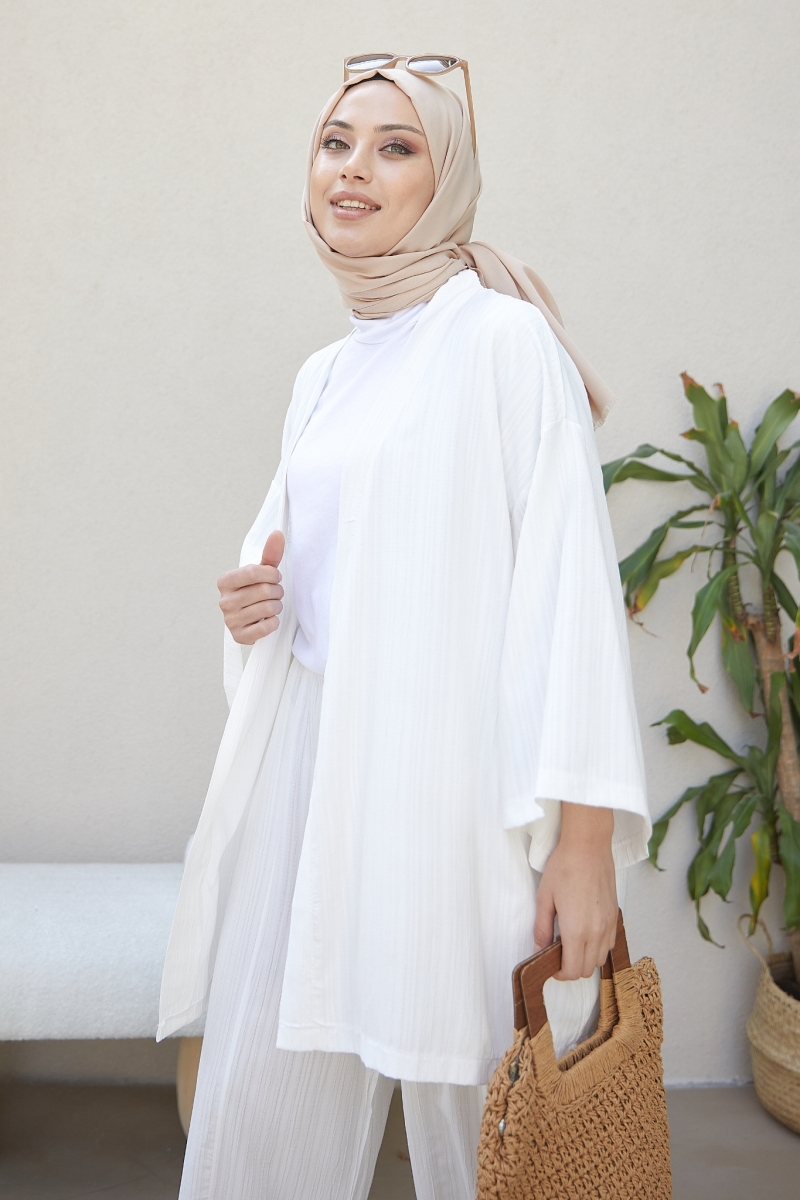 Tedra Beyaz Kimono Takım