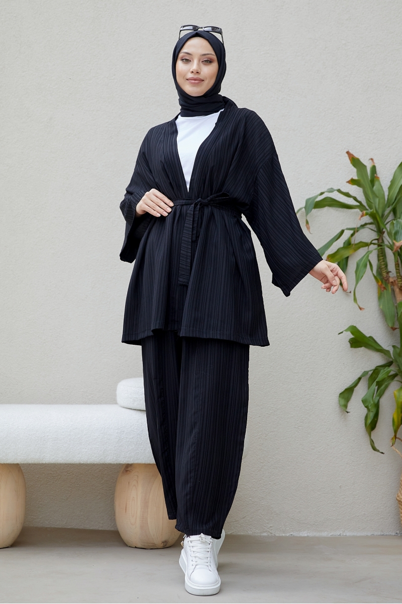 Tedra Siyah Kimono Takım