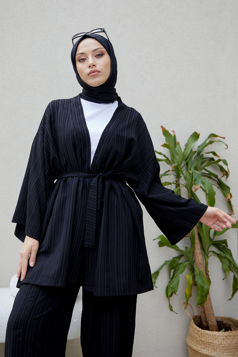 Tedra Siyah Kimono Takım