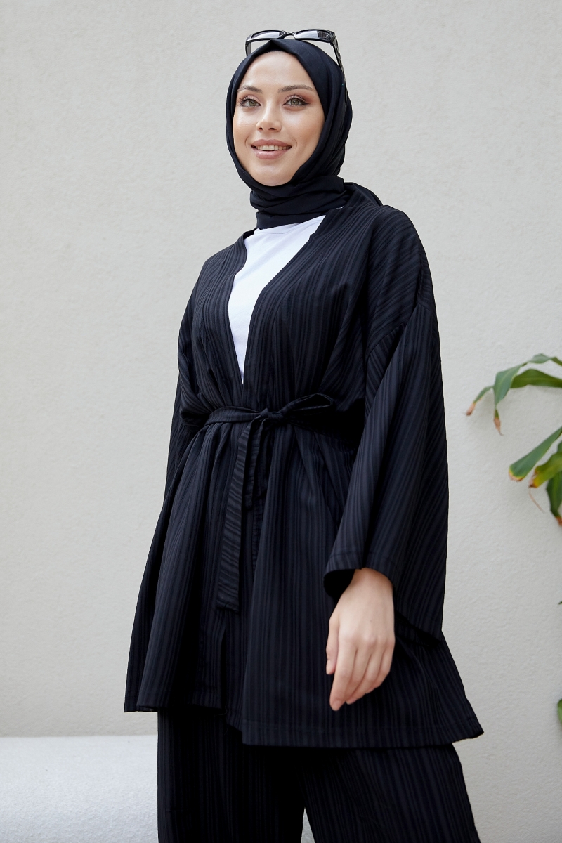 Tedra Siyah Kimono Takım