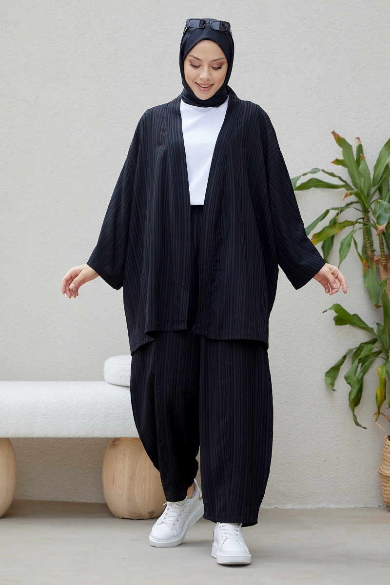Tedra Siyah Kimono Takım