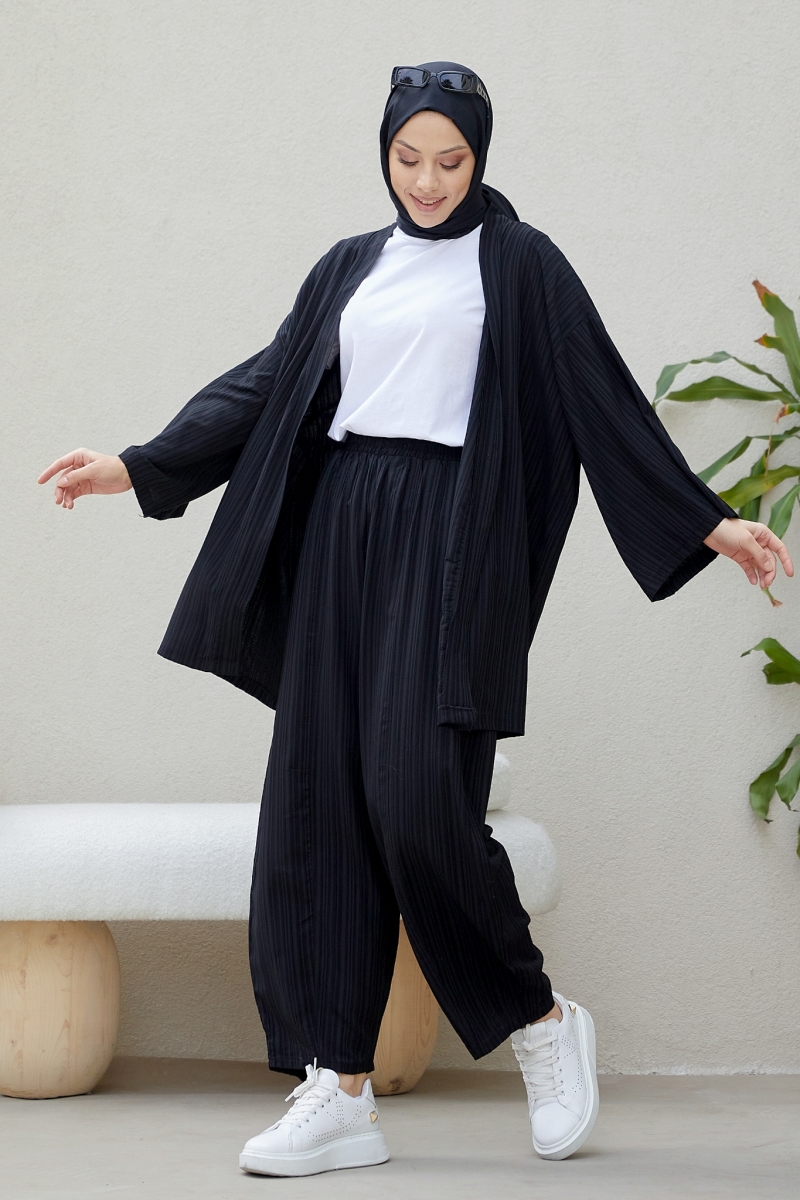 Tedra Siyah Kimono Takım