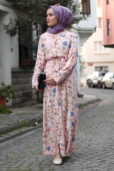 Nevruz Pembe Tropikal Elbise