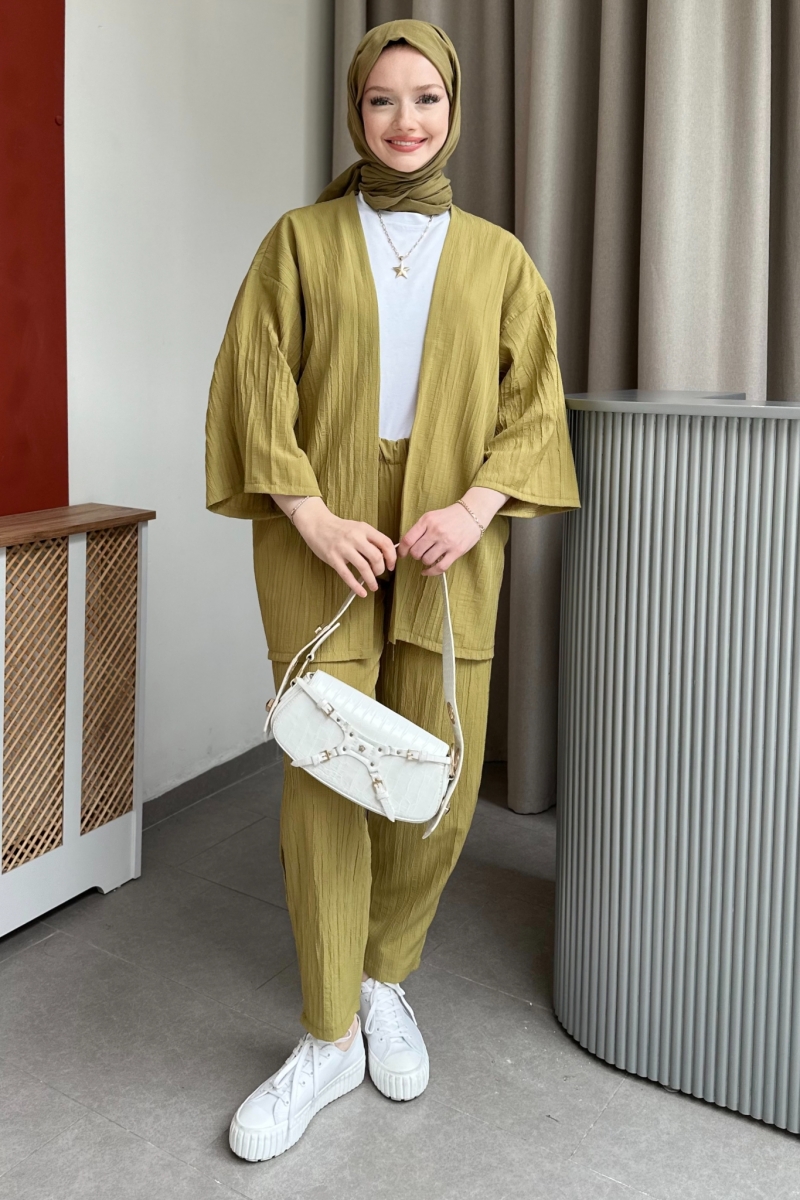 Vania Yağ Yeşili Kimono Takım