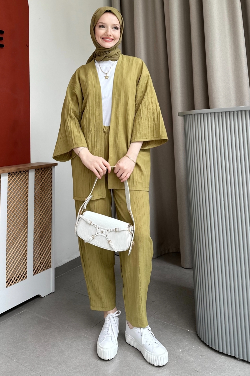 Vania Yağ Yeşili Kimono Takım