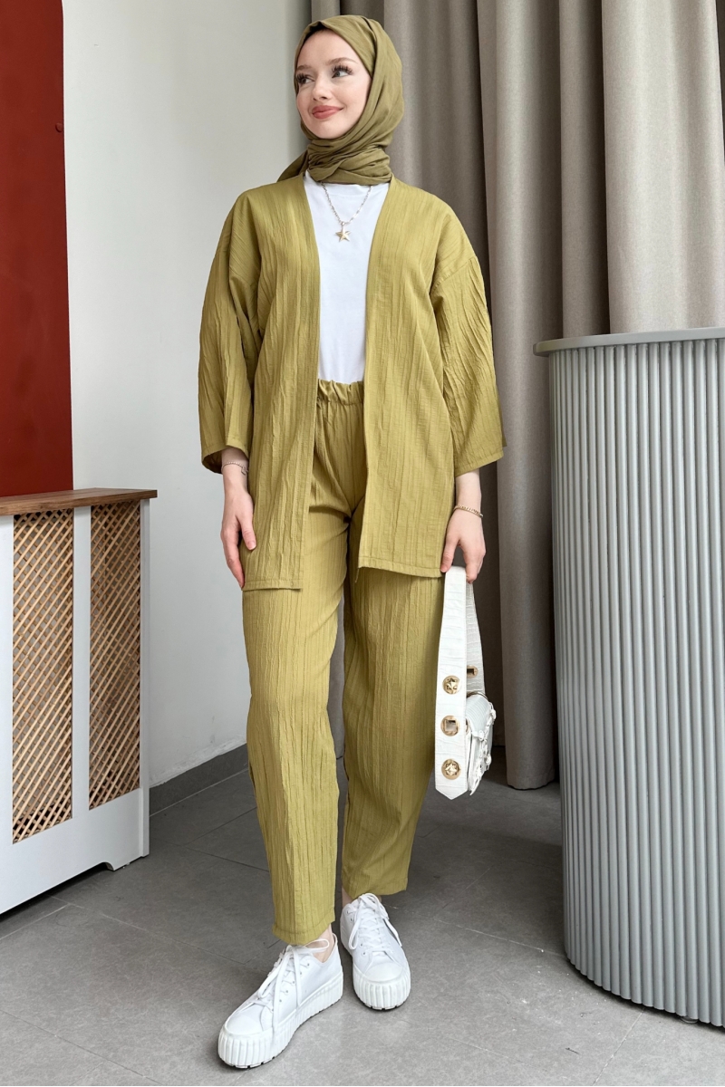 Vania Yağ Yeşili Kimono Takım