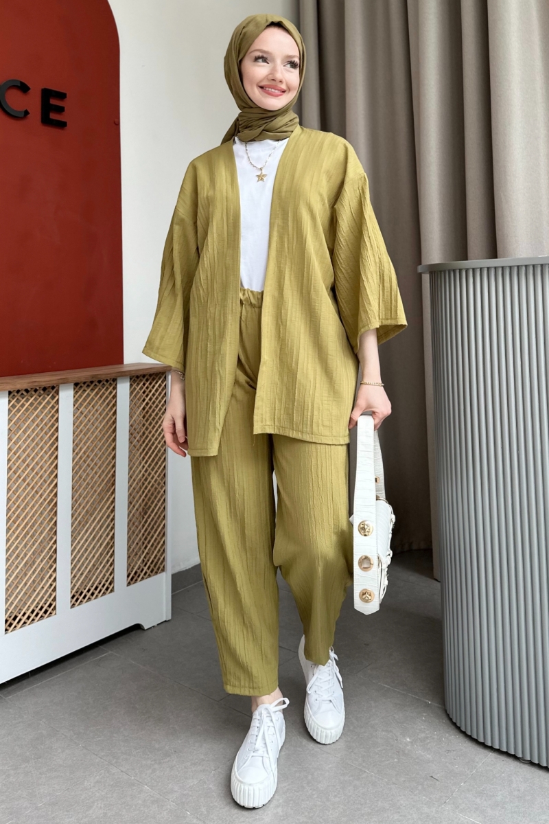 Vania Yağ Yeşili Kimono Takım