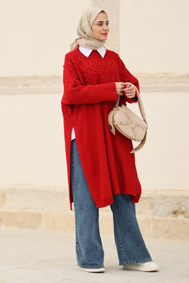 Verna Kırmızı Triko Tunik