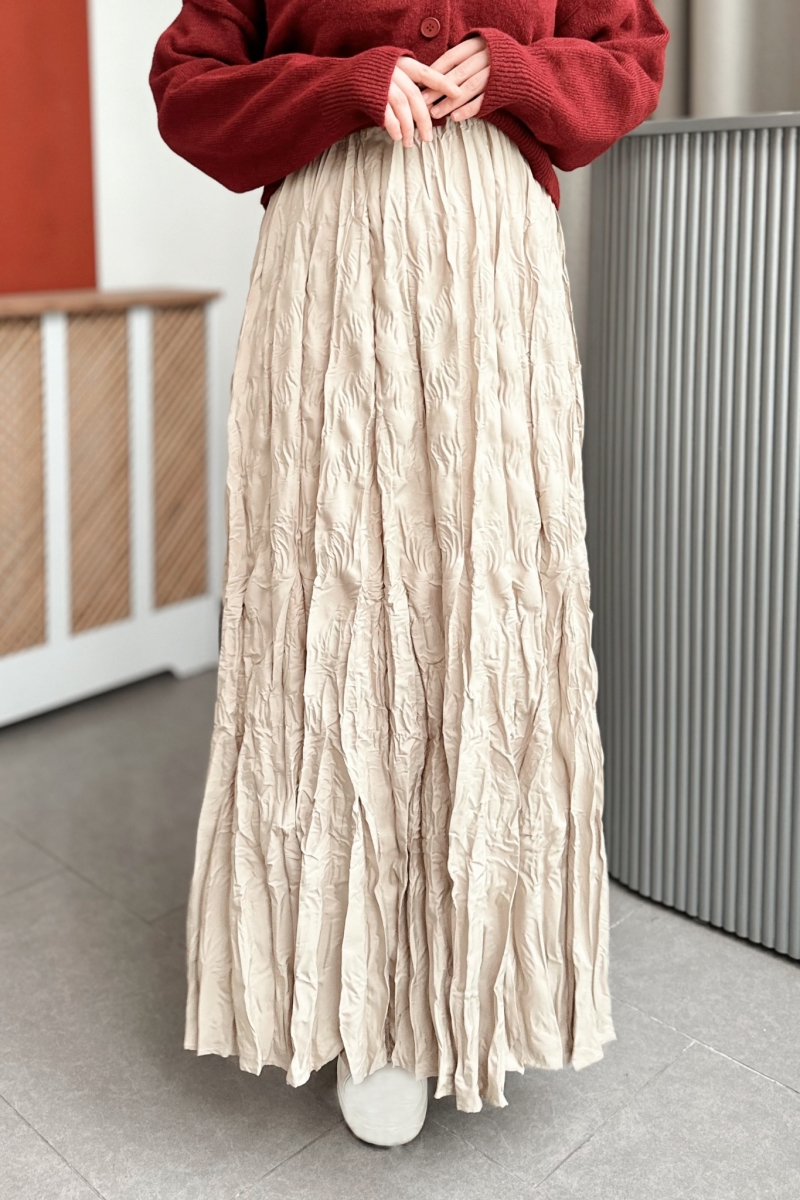 Yulya Kırışık Bej Etek