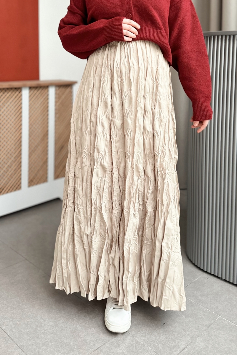 Yulya Kırışık Bej Etek