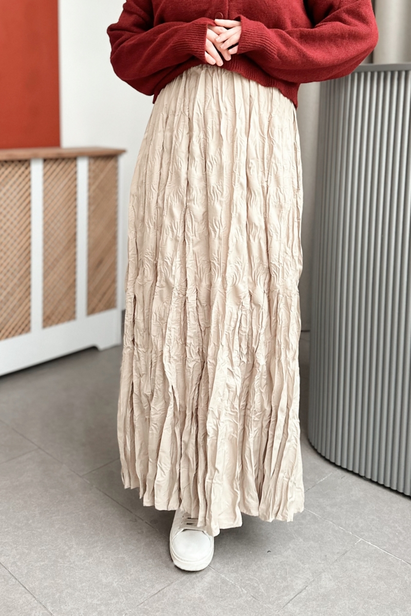 Yulya Kırışık Bej Etek