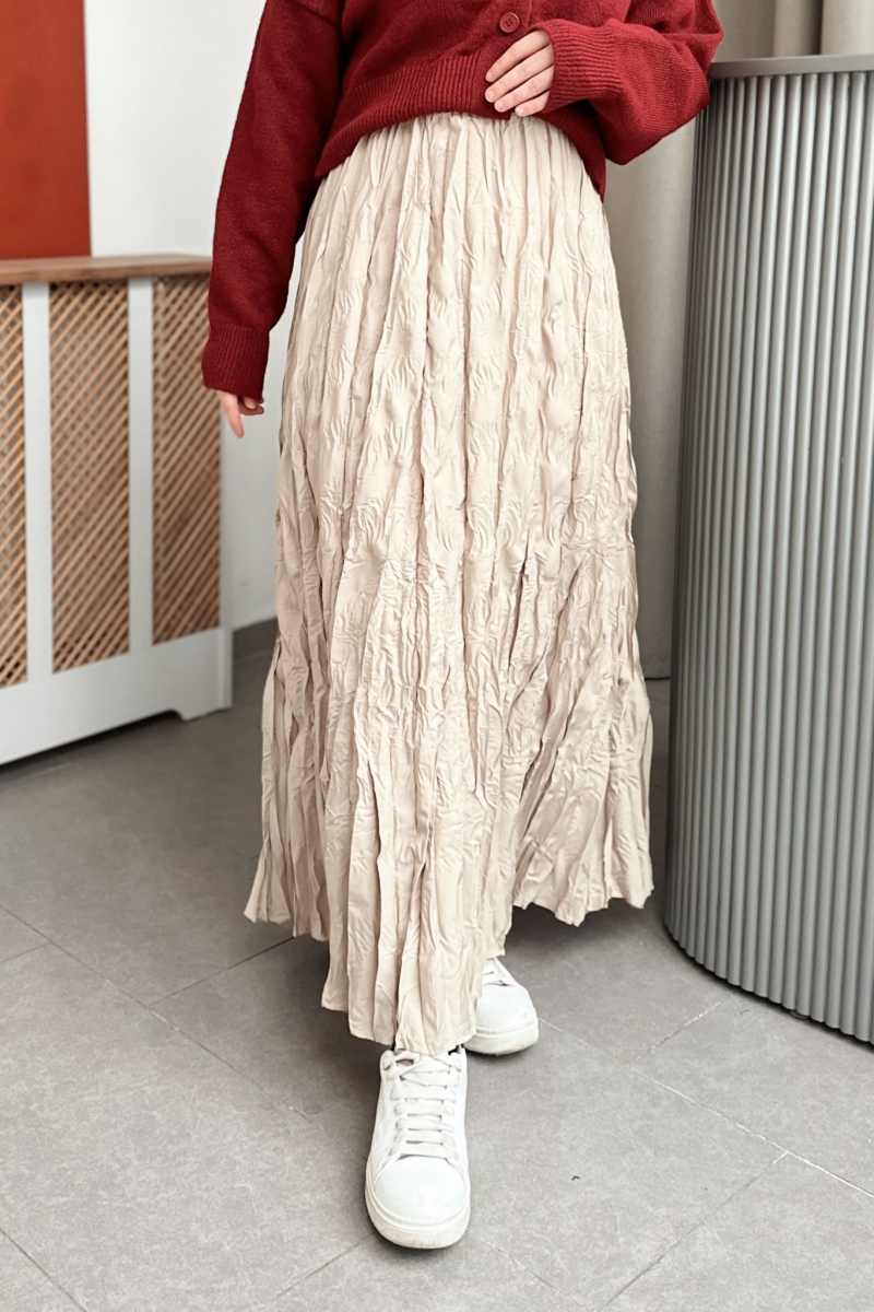 Yulya Kırışık Bej Etek