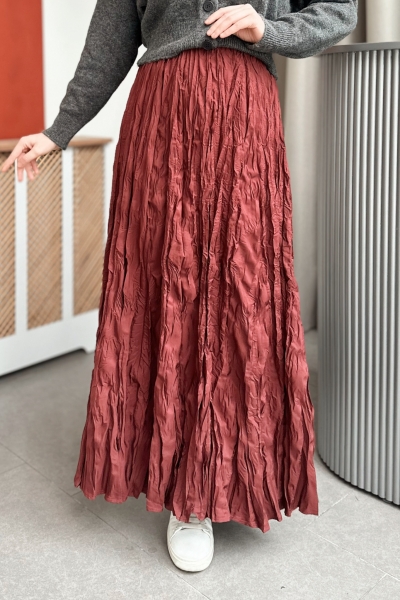 Yulya Kırışık Bordo Etek