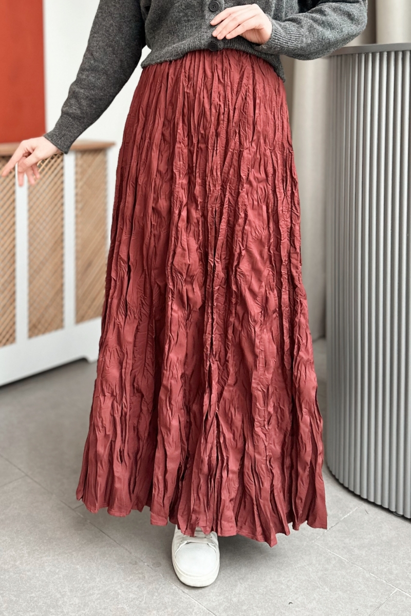 Yulya Kırışık Bordo Etek