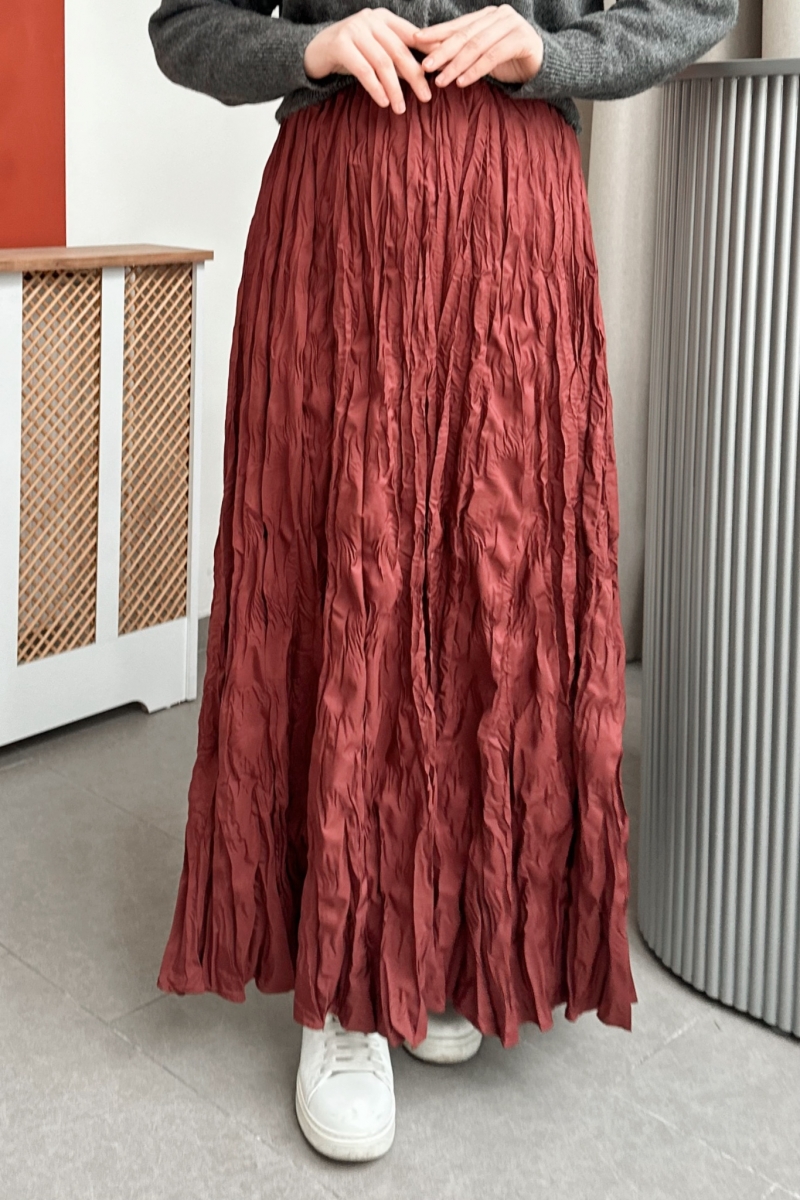 Yulya Kırışık Bordo Etek