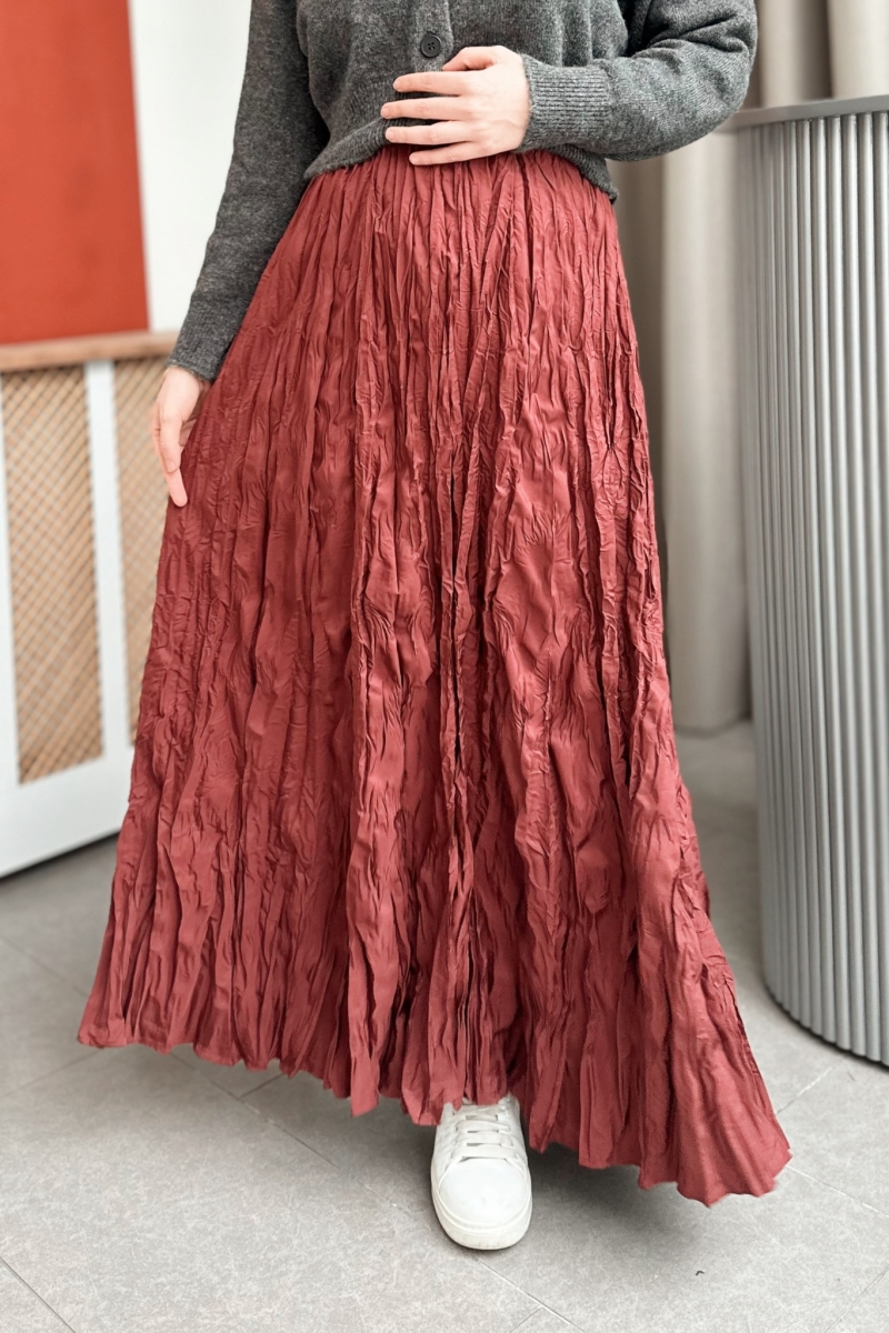 Yulya Kırışık Bordo Etek