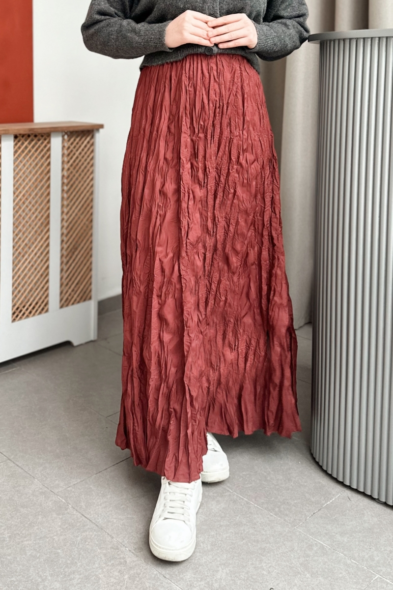 Yulya Kırışık Bordo Etek