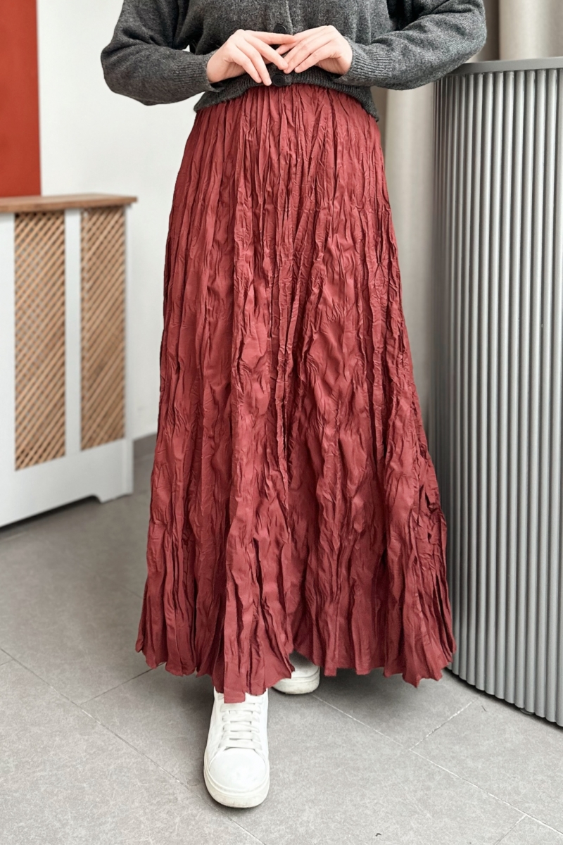 Yulya Kırışık Bordo Etek