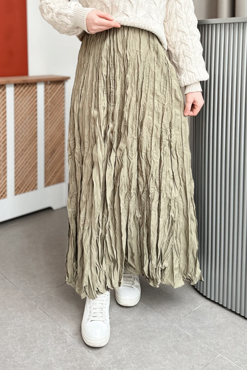 Yulya Kırışık Yeşil Etek