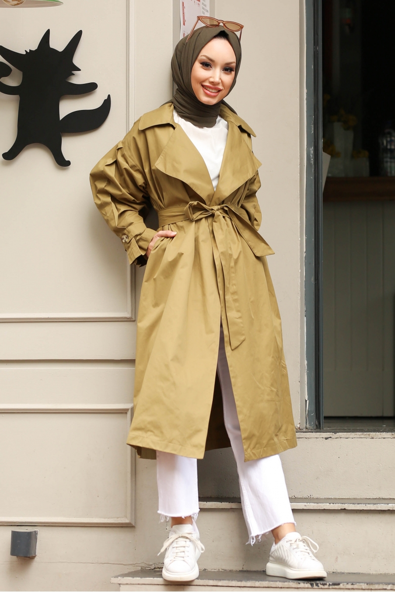 Arsena Yağ Yeşili Trençkot