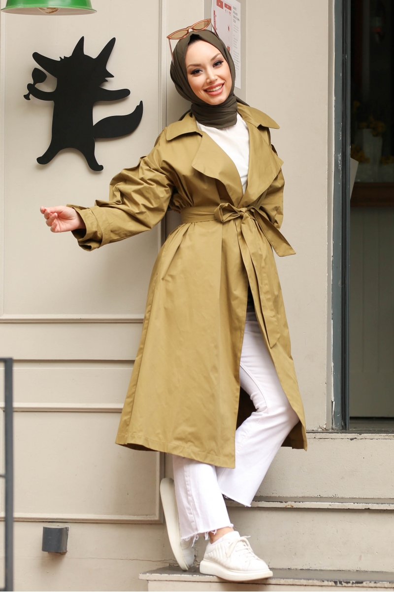 Arsena Yağ Yeşili Trençkot