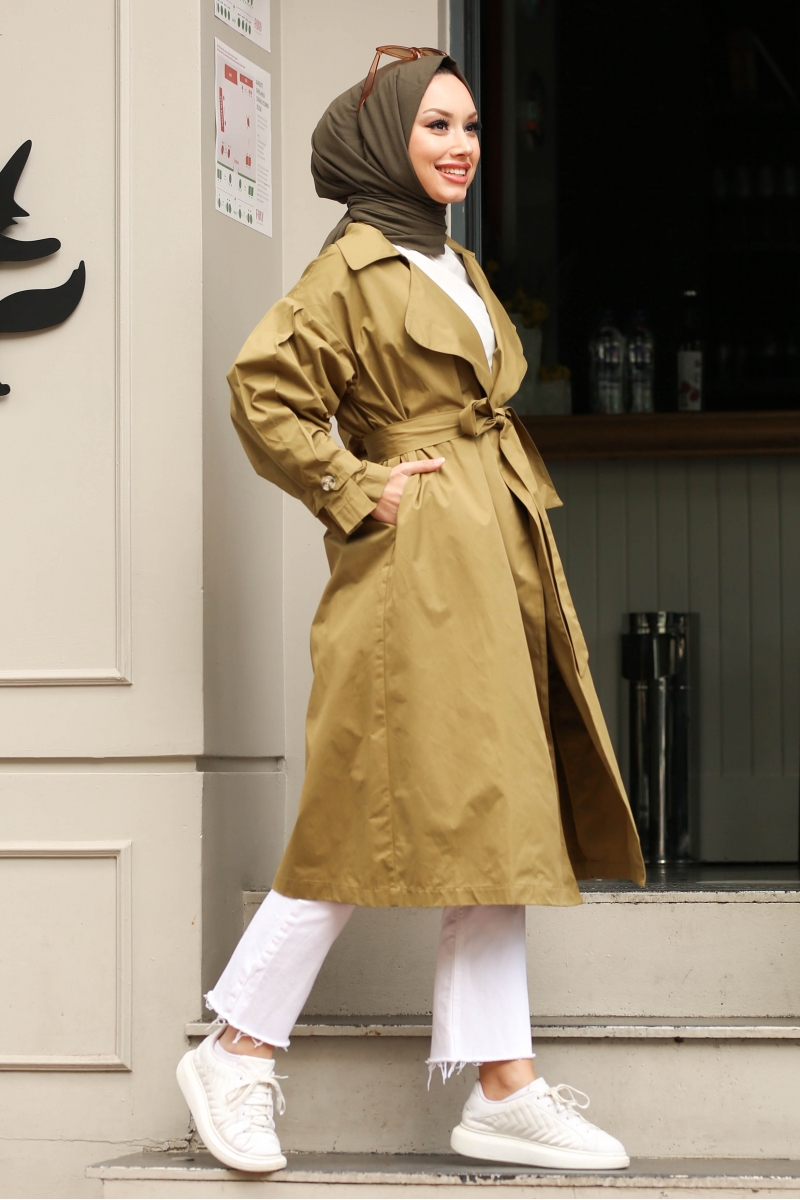 Arsena Yağ Yeşili Trençkot