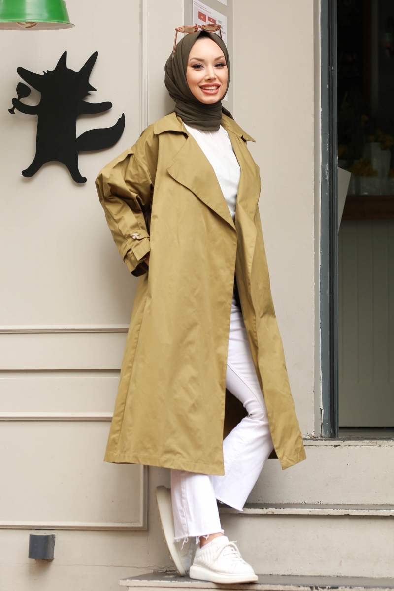 Arsena Yağ Yeşili Trençkot