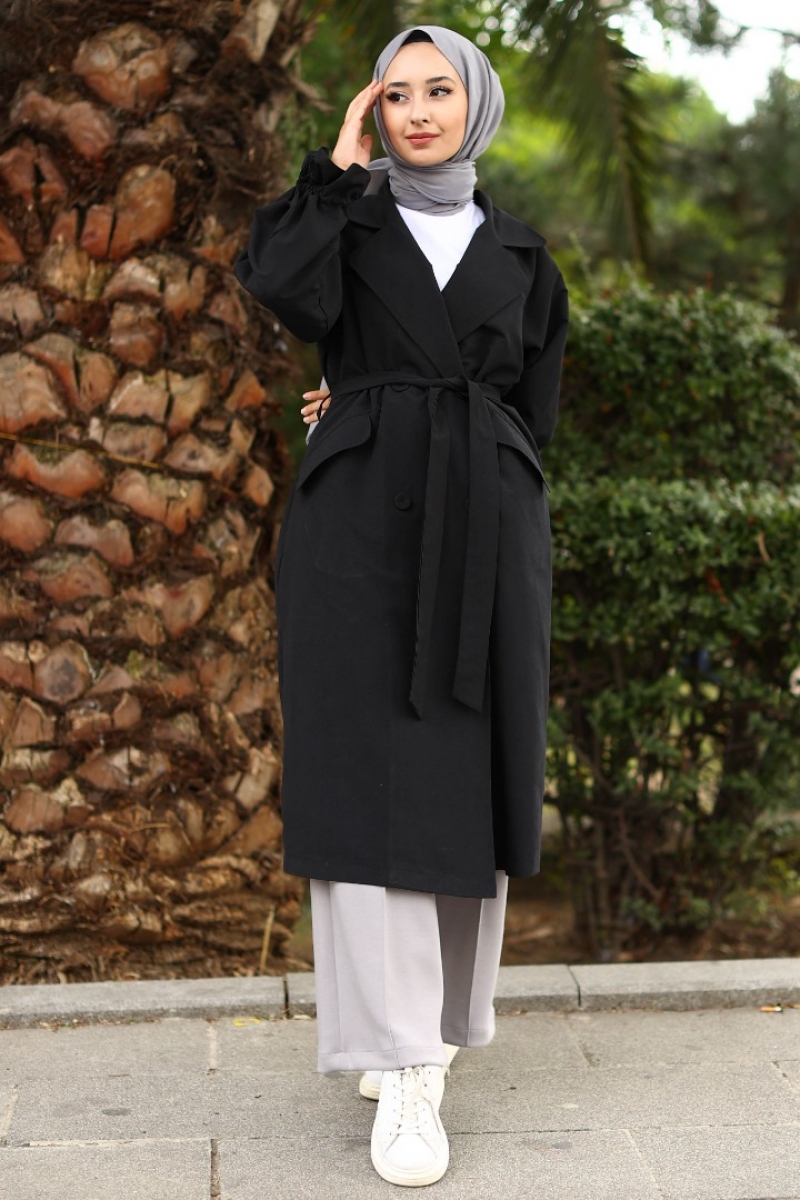 Borna Siyah Trençkot