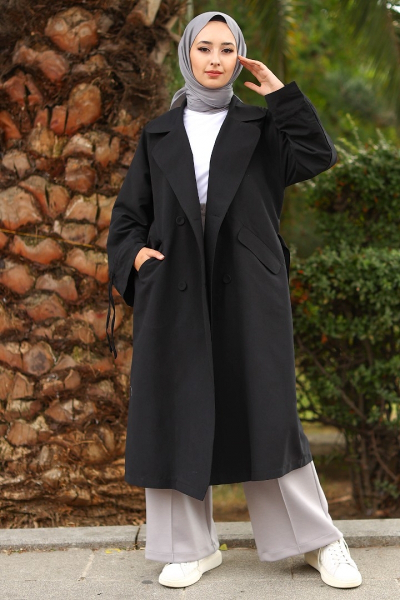 Borna Siyah Trençkot