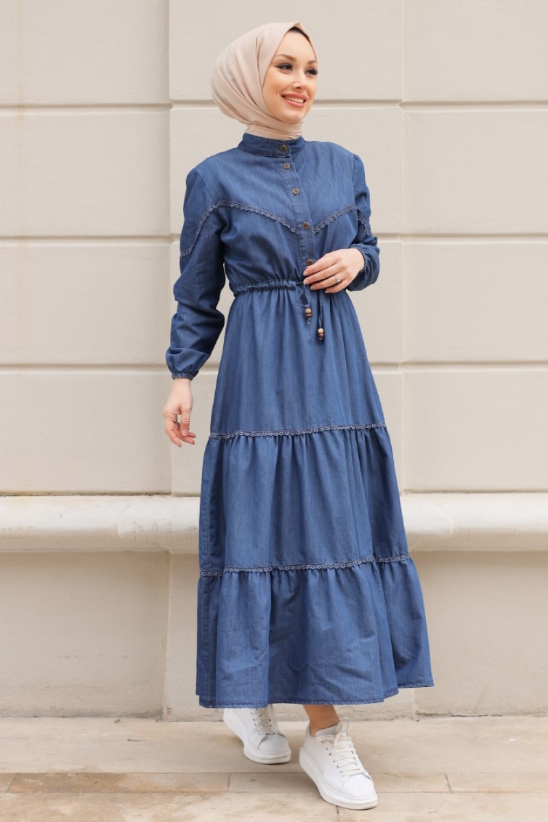 Mahima Mavi Kot Elbise